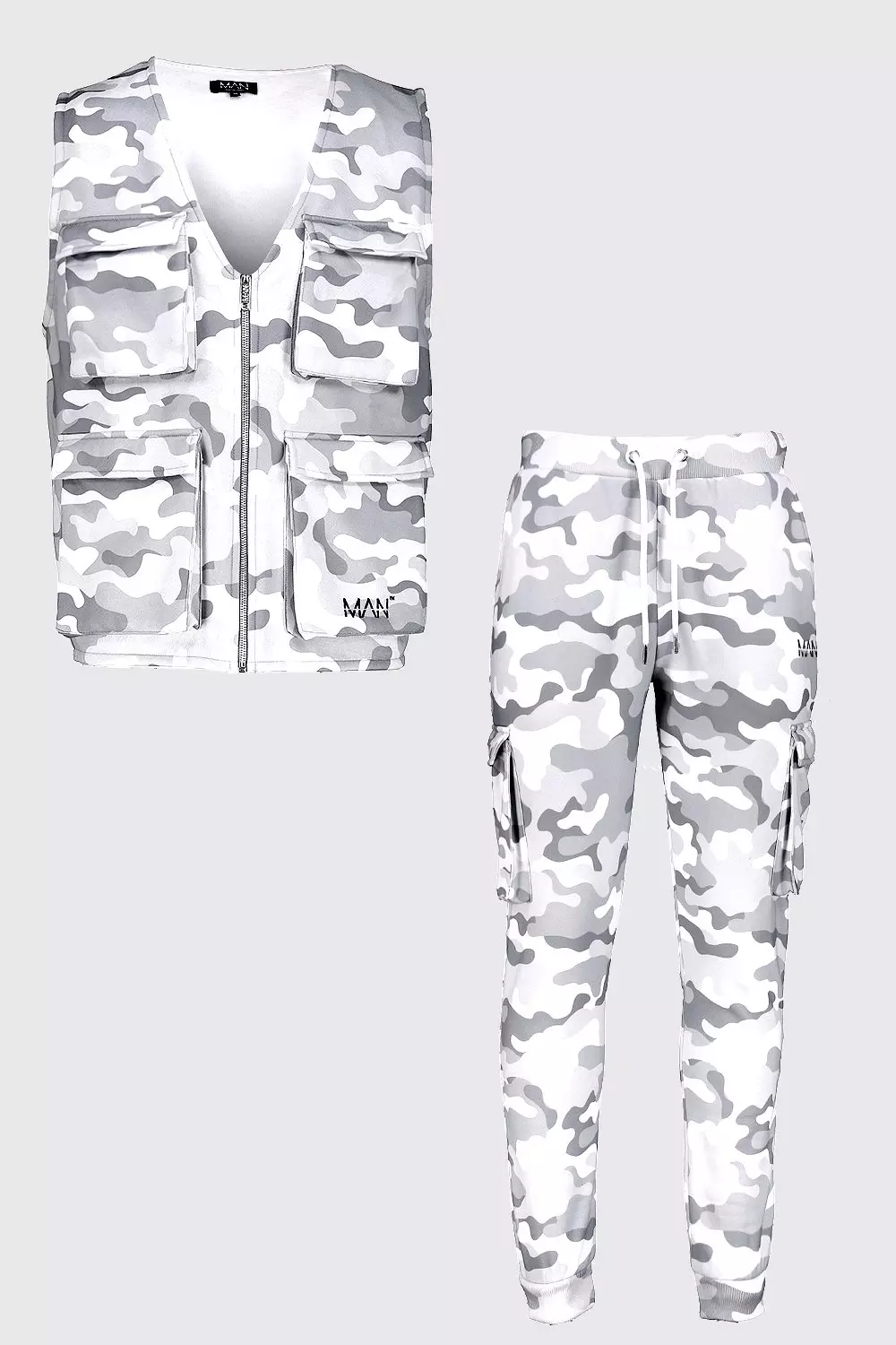 Camo Utility Vest Jogger Set With 3D Pockets boohooMAN USA